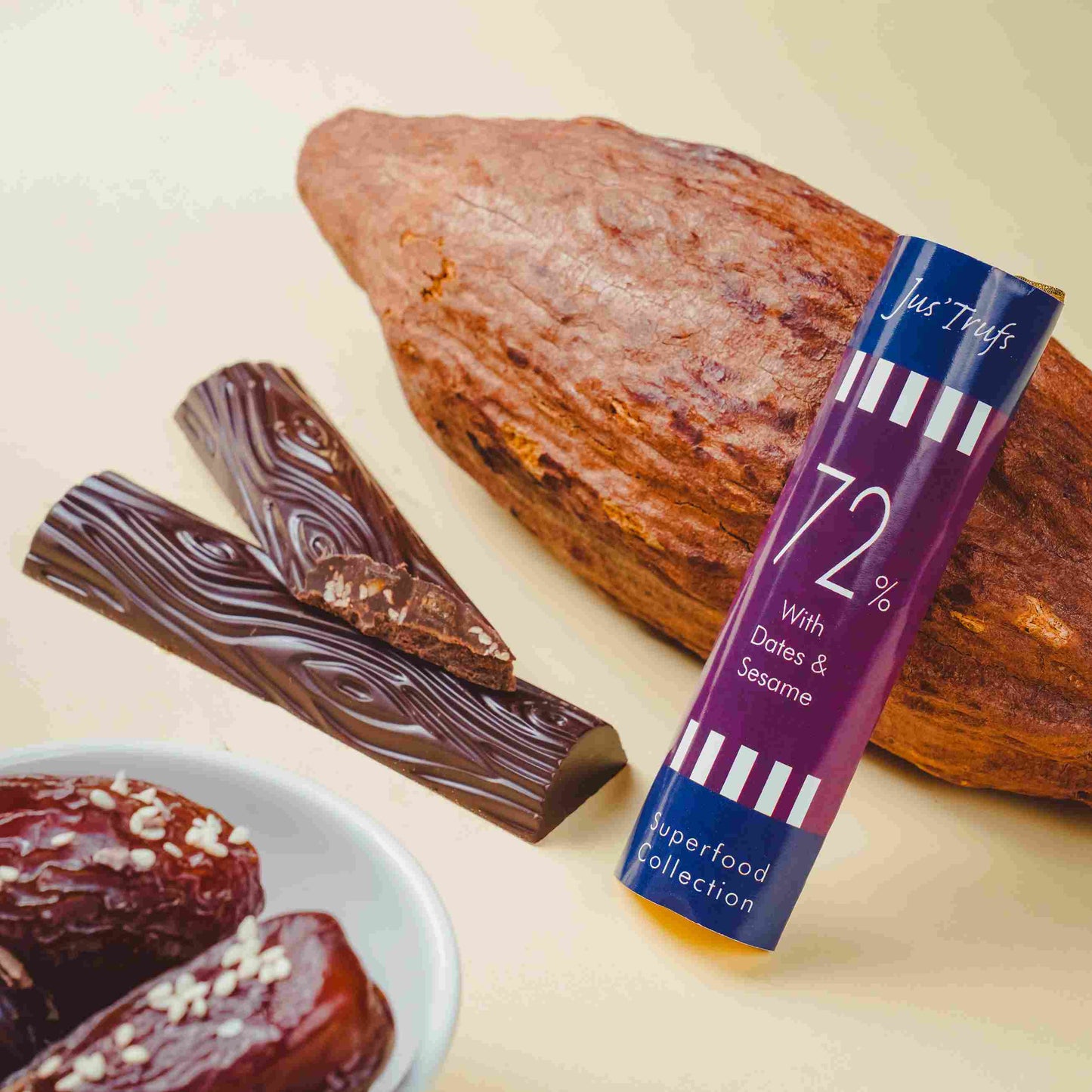 Jus'Trufs Assorted 72% Dark Chocolate Logs-Superfood Collection, Set of 4
