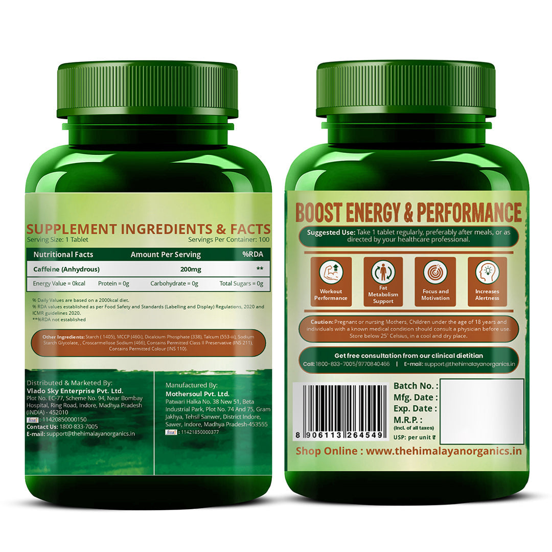 Vlado's Himalayan Organics Caffeine 200mg | 100 Veg Tablets