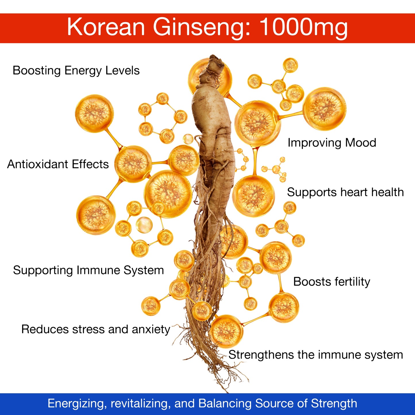Health Veda Organics Korean Red Ginseng 1000 mg | 60 Veg Capsules | Supports Energy, Vitality & Strength | For Men & Women