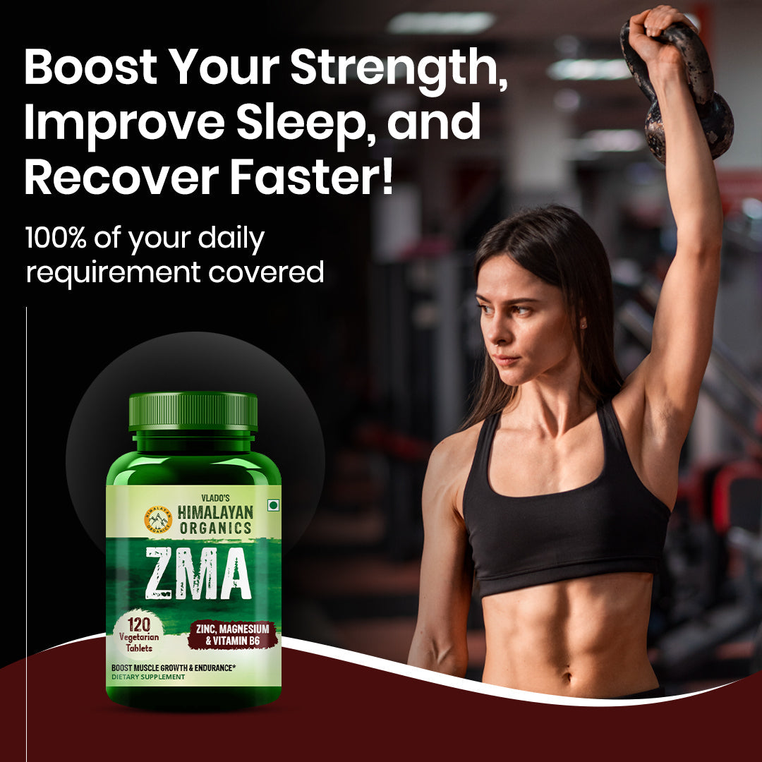 Vlado's Himalayan Organics ZMA Supplement with Zinc, Magnesium Aspartate & Vitamin B6 | Plant-Based Formula | 120 Veg Tablets