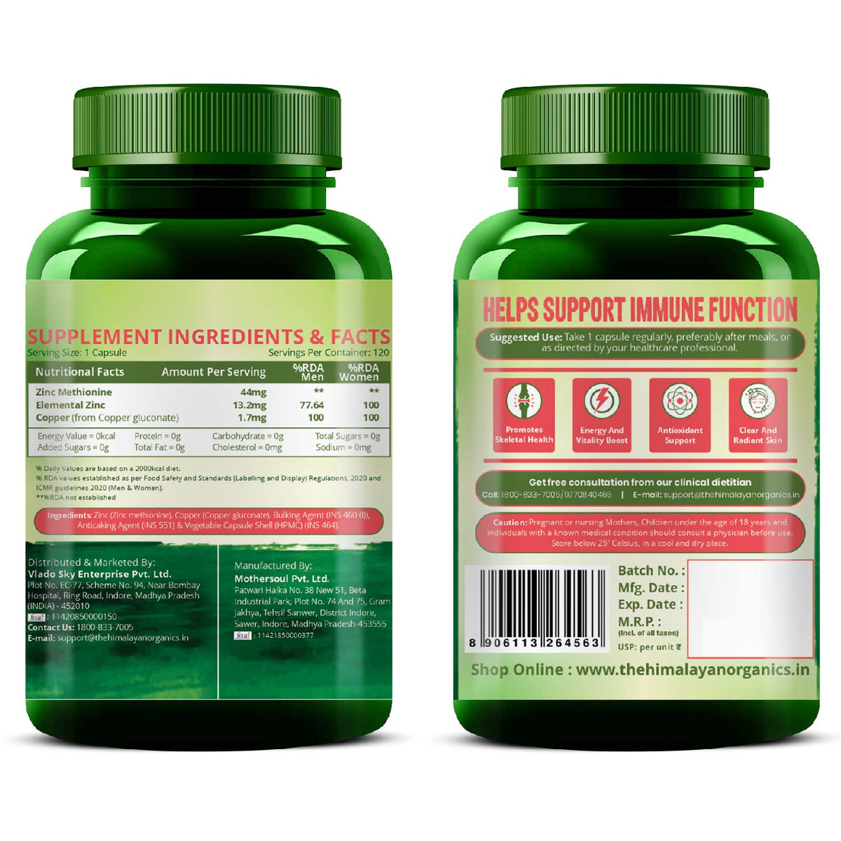 Vlado's Himalayan Organics Zinc Methionine Chelated Copper | 120 Veg Capsules