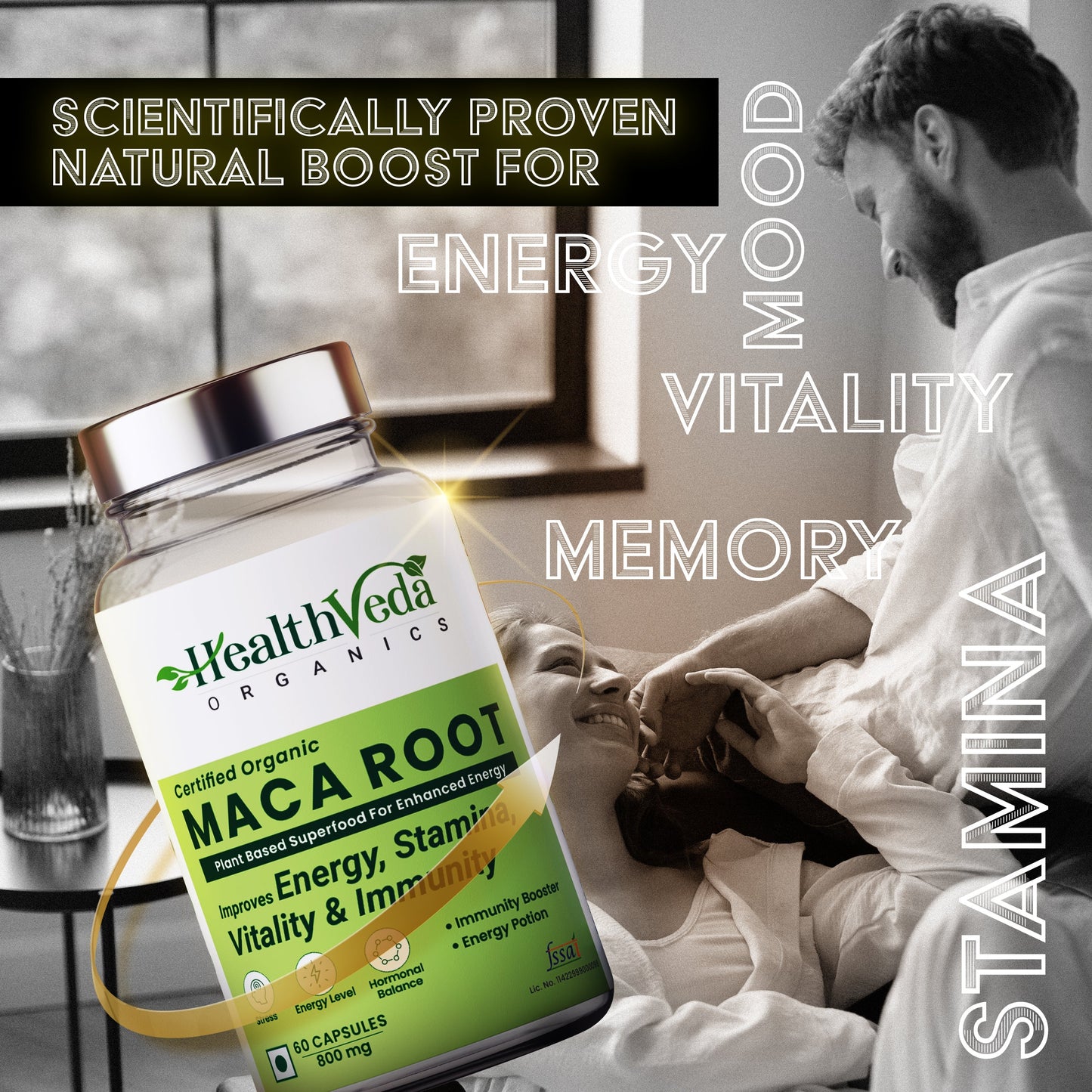 Health Veda Organics Maca Root Supplement, 800 mg | 60 Veg Capsules | Improves Energy & Enhances Performance | For Men & Women