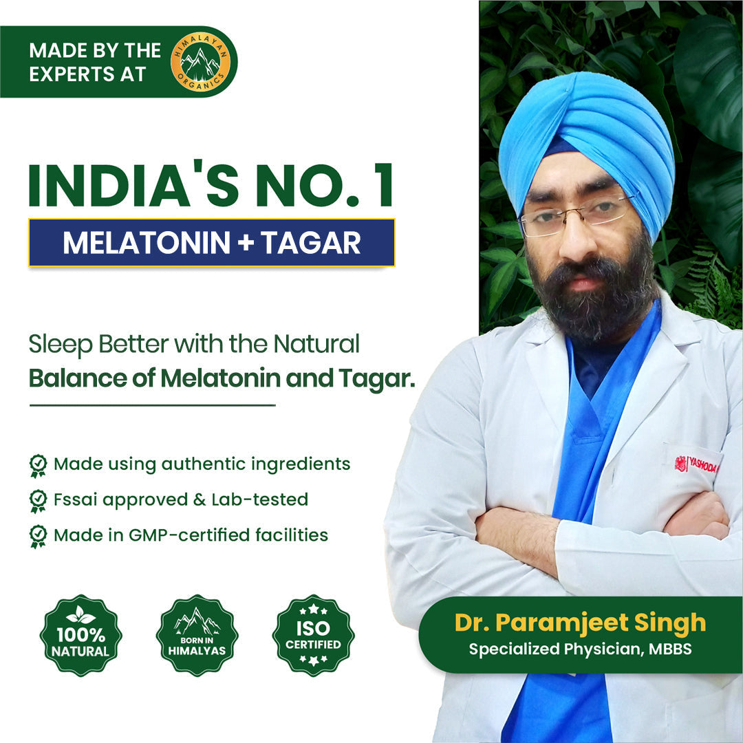 Vlado's Himalayan Organics Melatonin 10mg + Tagar 250mg | With Vitamin B6 & Calcium | Non-Habit Forming | 120 Veg Tablets