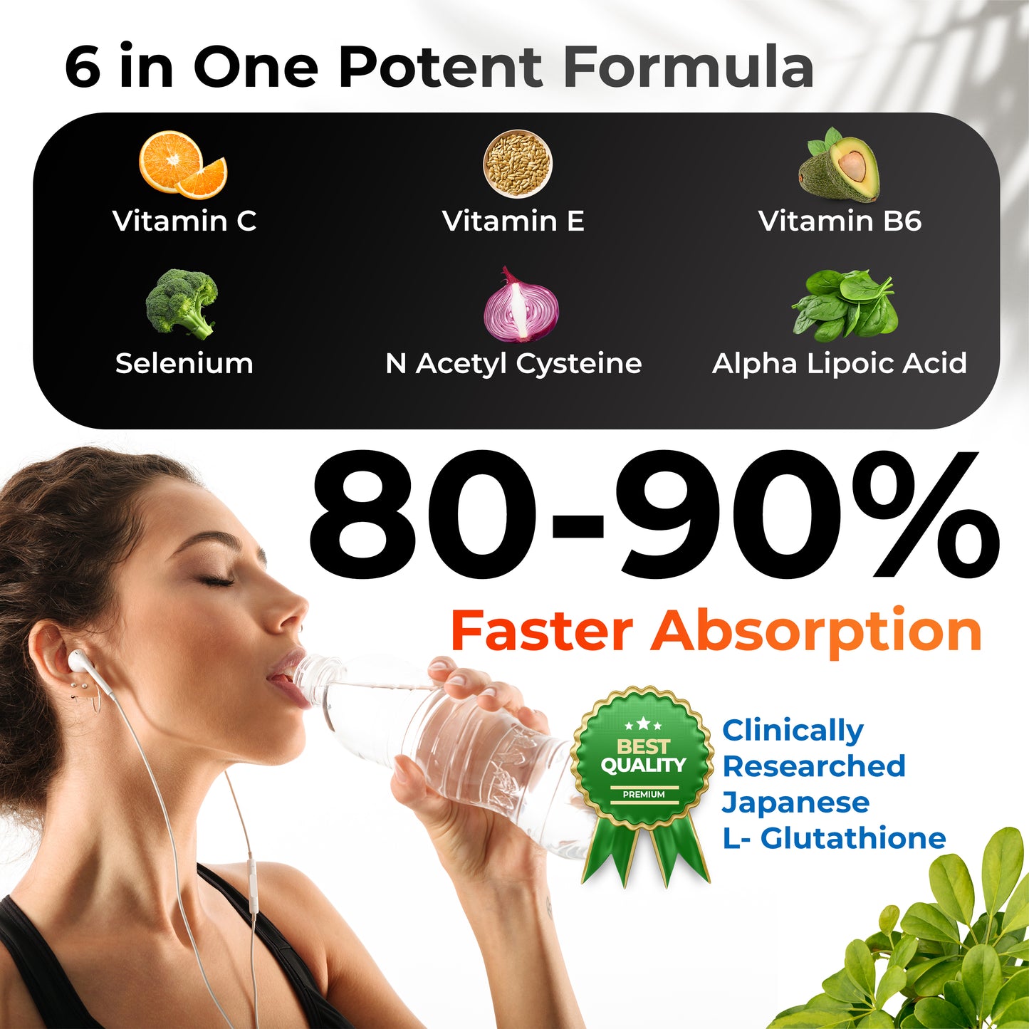 Health Veda Organics Plant Based L-Glutathione Builder | 60 Veg Capsules| Antioxidant Support for Anti-Ageing, Youthful & Brightening Skin | For Both Men & Women