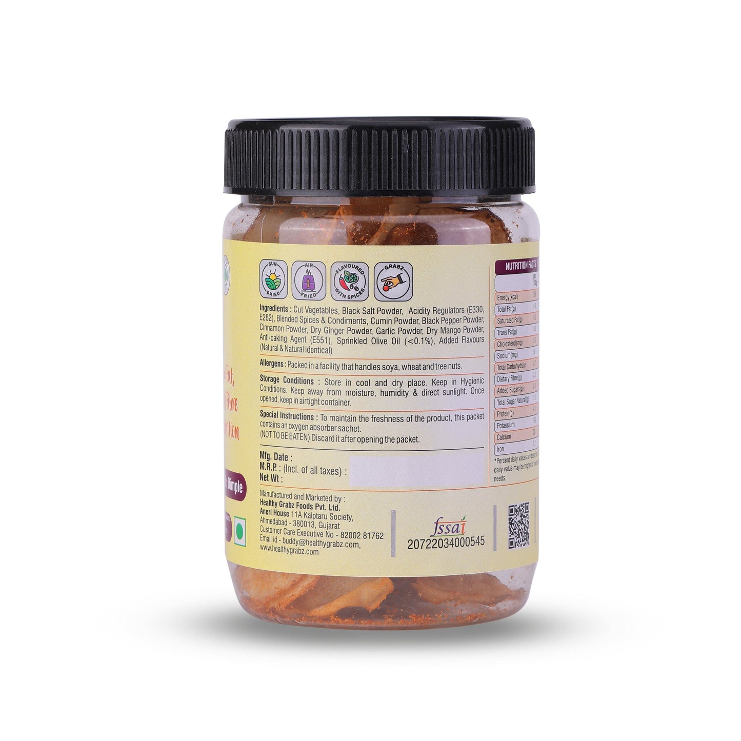 Grabz Air fried Potato Chips Jars 60X2 grams (Dehydrated ,Cooked with air, Sprinkled olive oil)