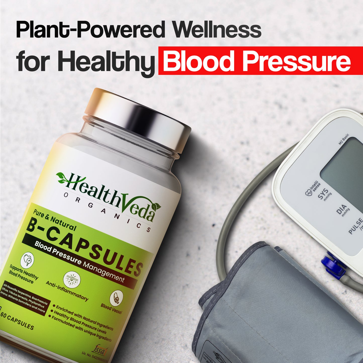 Health Veda Organics B Capsules | 60 Veg Capsules | Maintains Blood Pressure Levels | Supports Heart Health | For both Men & Women