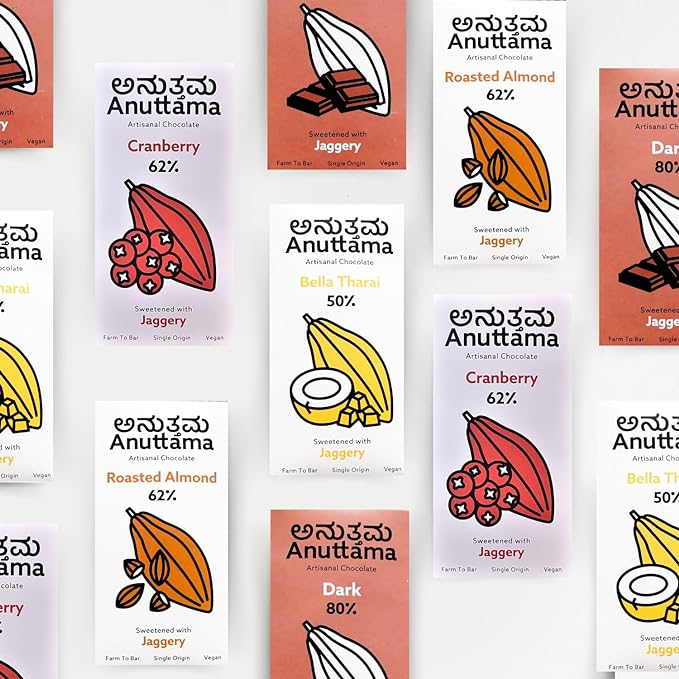 ANUTTAMA Dark Chocolate | 62% Cocoa with Cranberry | Dark Chocolate Sugar Free | No Artificial Flavours and Colors | Natural Chocolate Bar ( 50g Pack of 1)