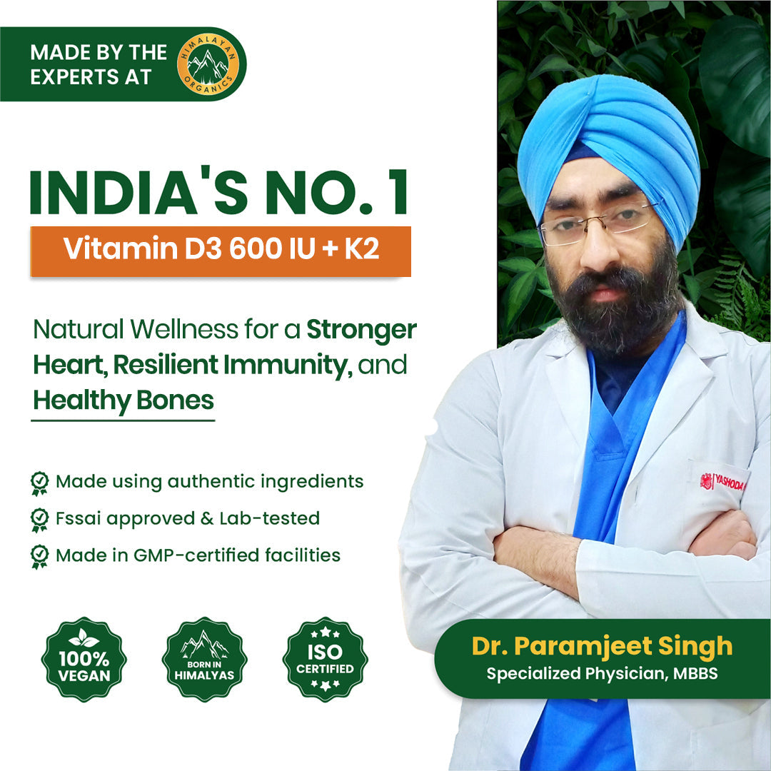 Vlado's Himalayan Organics Vitamin D3 with K2 As MK7 Supplement - 120 Veg Tablets