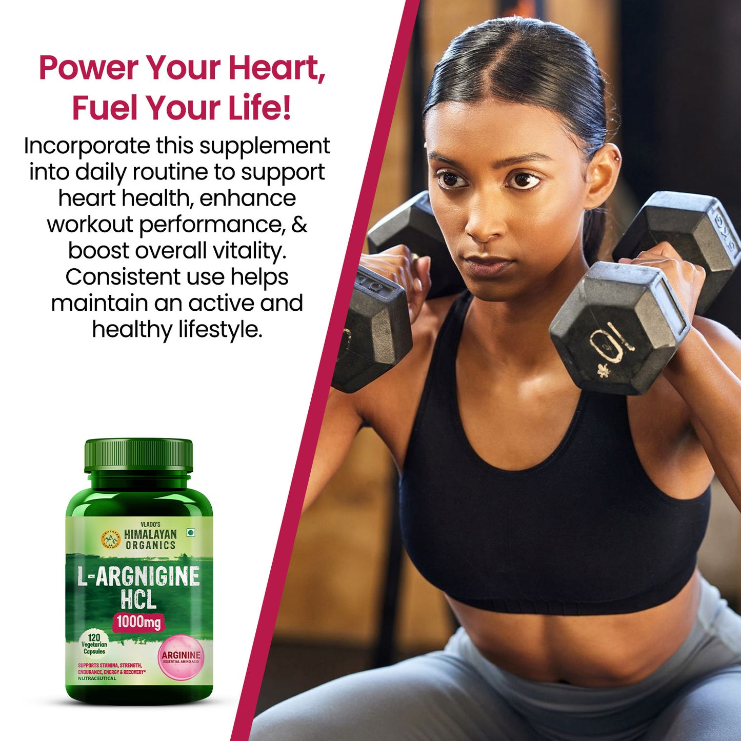 Vlado's Himalayan Organics L-Arginine 1000 mg With Chromium Picolinate Supplement | Improve Muscle Growth Boost Energy And Stamina | Good For Men And Women - 120 Veg Caps