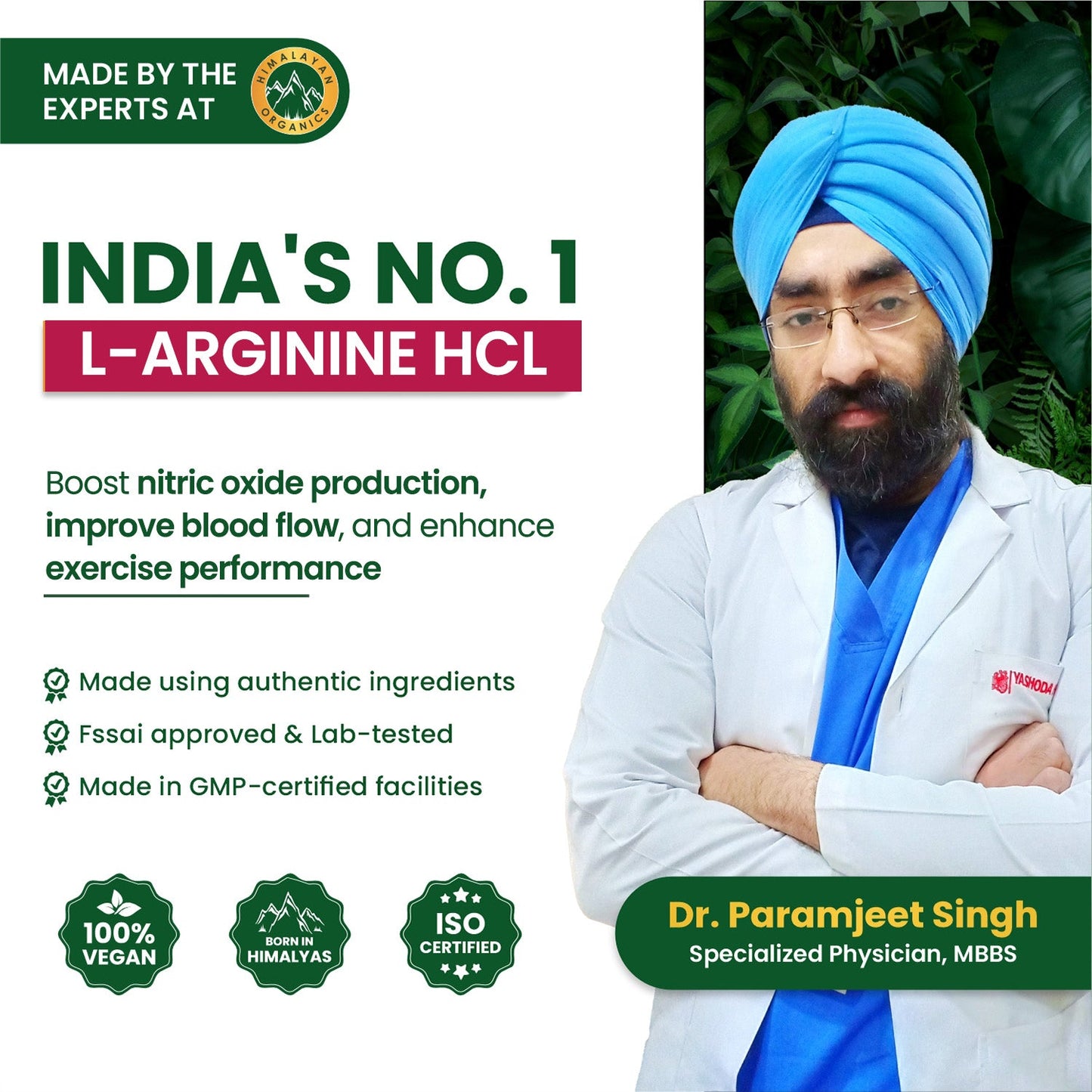 Vlado's Himalayan Organics L-Arginine 1000 mg with Chromium Picolinate | 120 Veg Capsules | Plant-Based Supplement for Daily Wellness