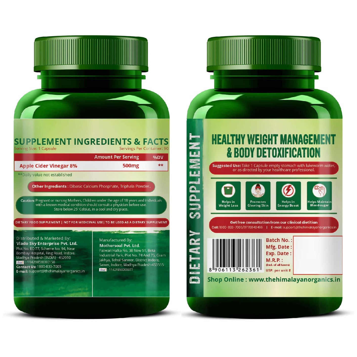 Vlado's Himalayan Organics Apple Cider Vinegar Supplement - 90 Veg Capsules