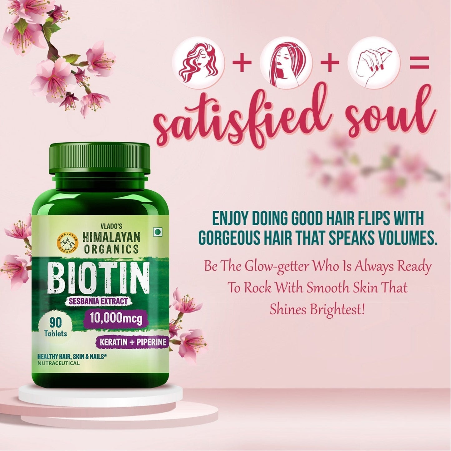Vlado's Himalayan Organics Biotin 10,000mcg with Keratin & Piperine | 90 Veg Tablets