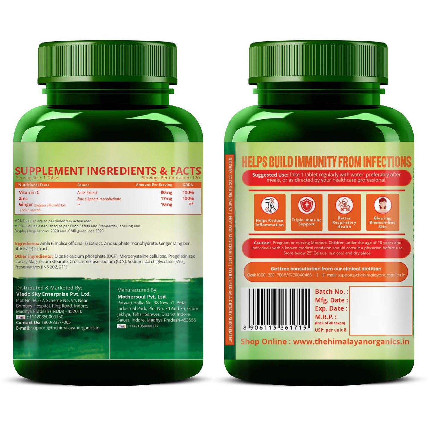 Vlado's Himalayan Organics Vitamin C Supplement with Amla Extract | Plant-Based Formula | 120 Veg Tablets