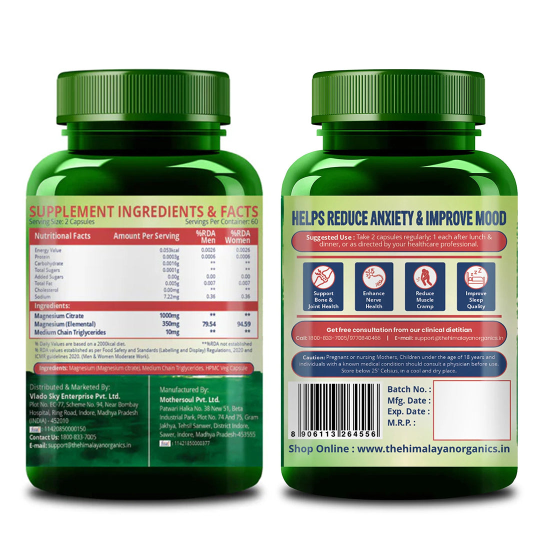 Vlado's Himalayan Organics Magnesium Citrate (Chelated) 1000mg - 120 Veg Capsules
