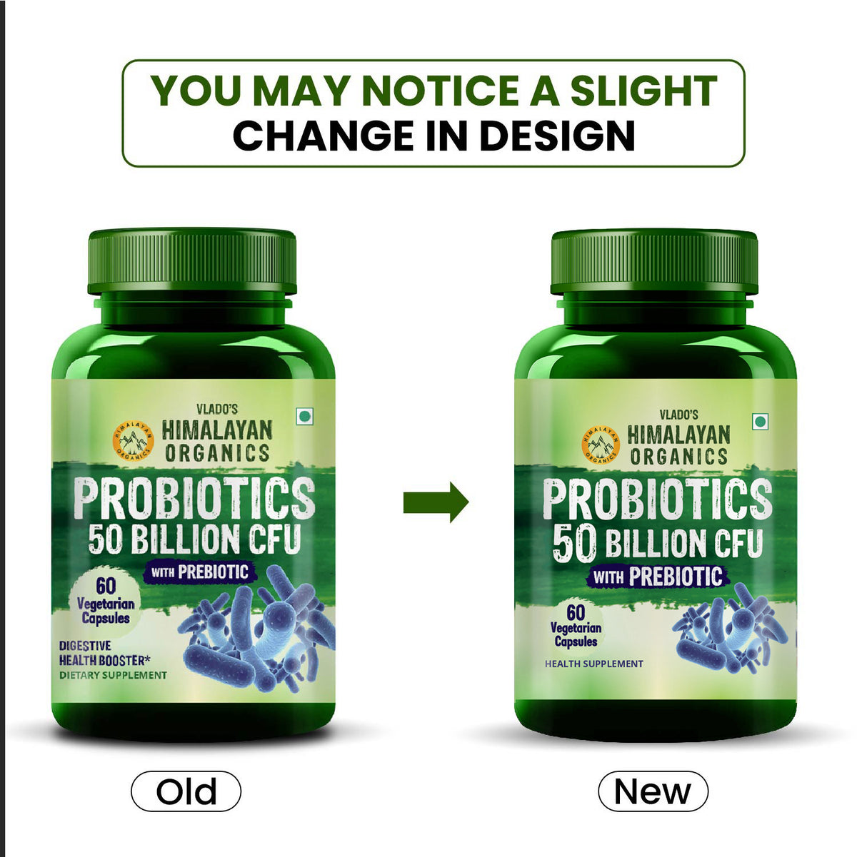 Vlado's Himalayan Organics Probiotics Supplement 50 Billion CFU with Prebiotics 150mg | 20 Strains | Plant-Based Formula | 60 Veg Capsules