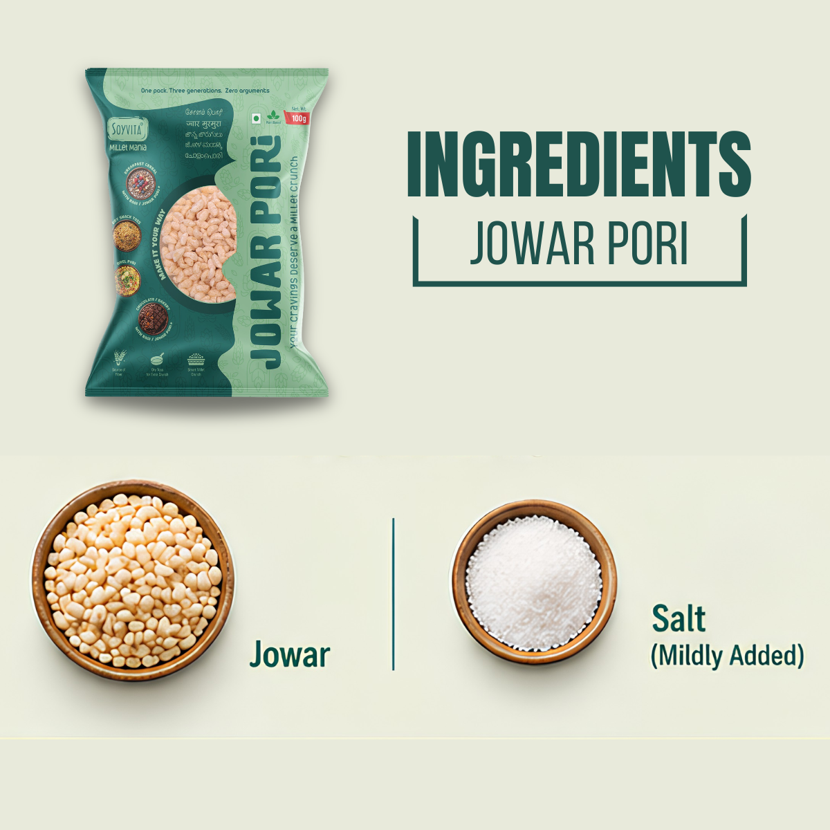 Jowar Pori | Smart Millet Crunch | Anytime Snack | 100 Gms | Pack of 3