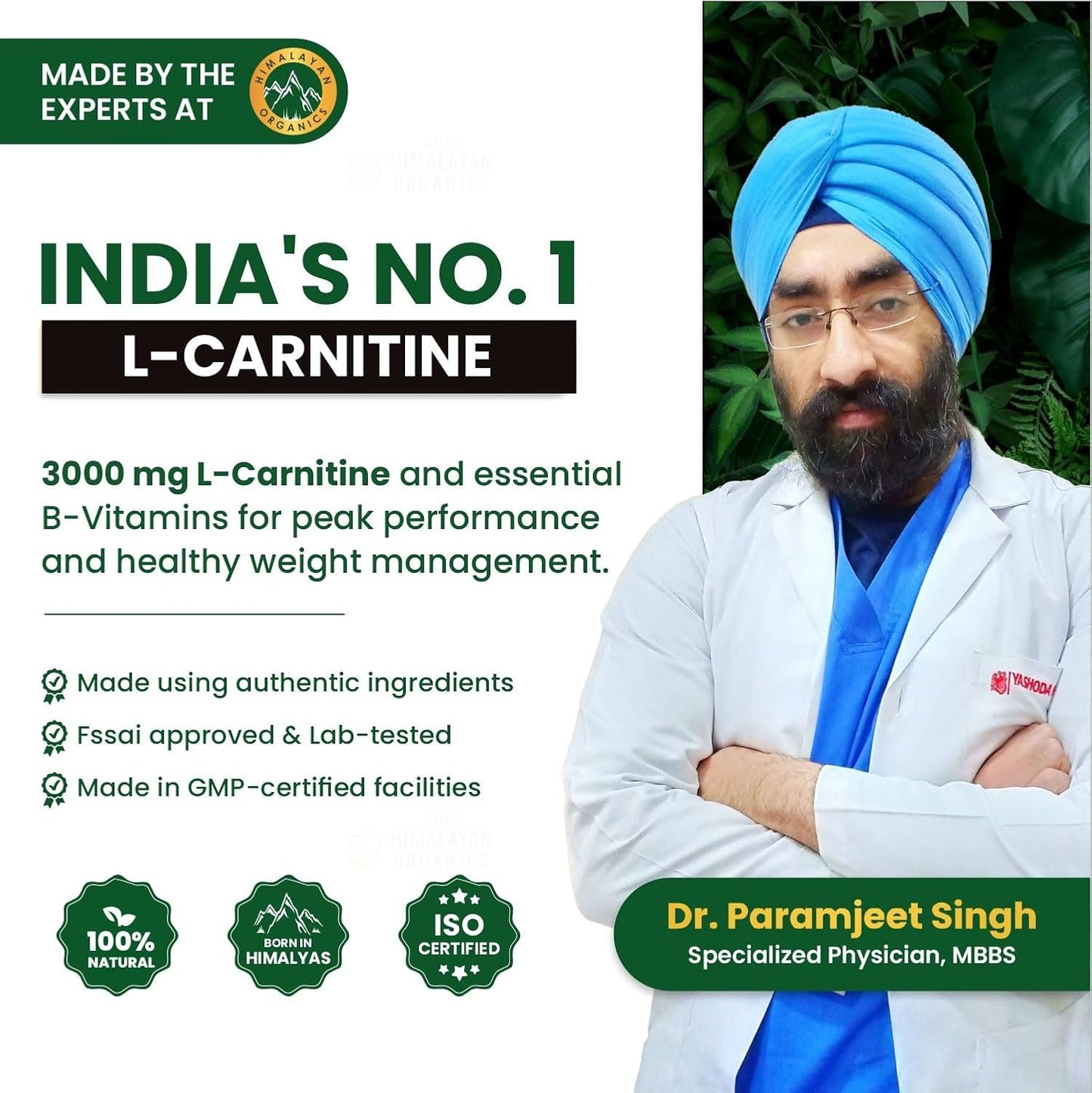 Vlado's Himalayan Organics L-Carnitine Liquid 3000 mg with Vitamin B3, B5, B6 | Pre, Intra & Post Workout Supplement | 5X Strength | Double Strength Formula | For Men & Women | 30 Servings | Strawberry Flavor - 450 ML