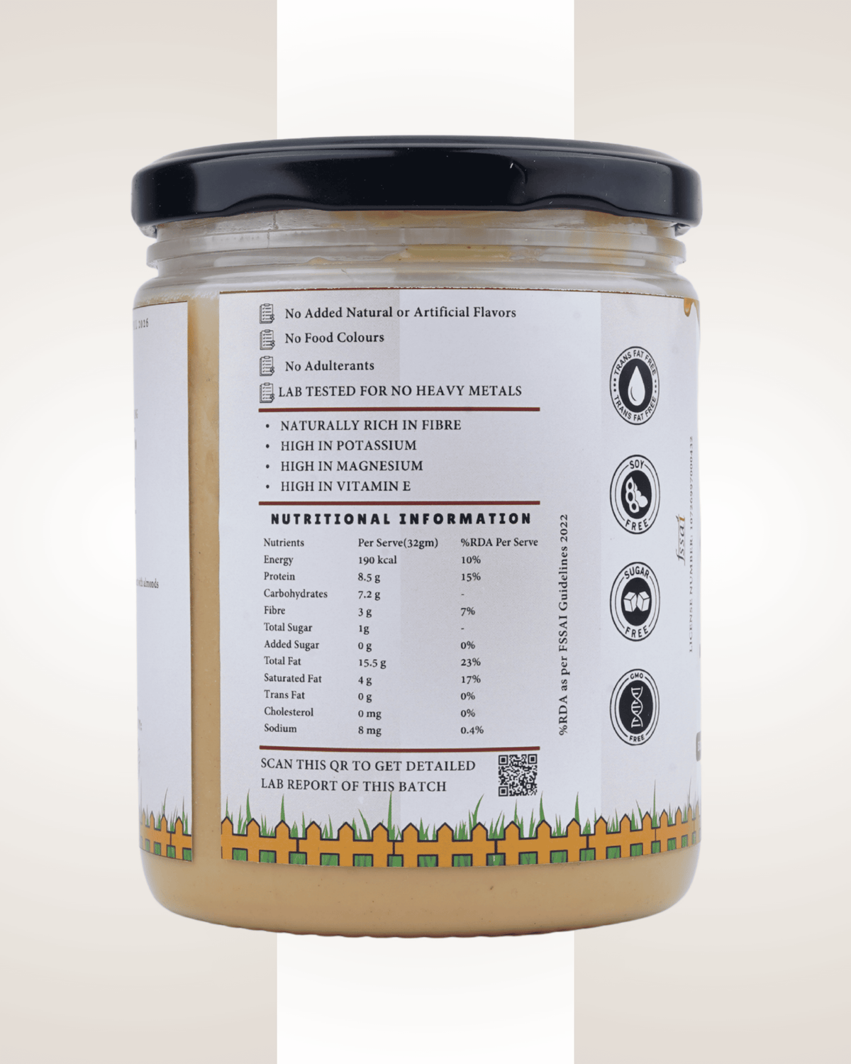 Nutri Yard Natural Peanut Butter Creamy 1kg Unsweetened (Pack of 2 - 500g each)