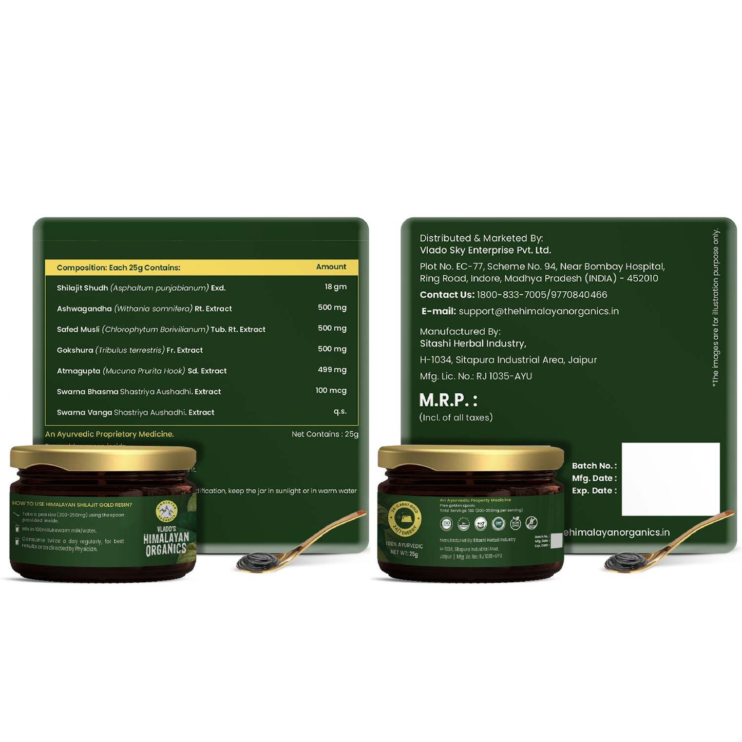 Vlado’s Himalayan Organics Shilajit Gold Resin with 24K Gold | Ayurvedic | 25g