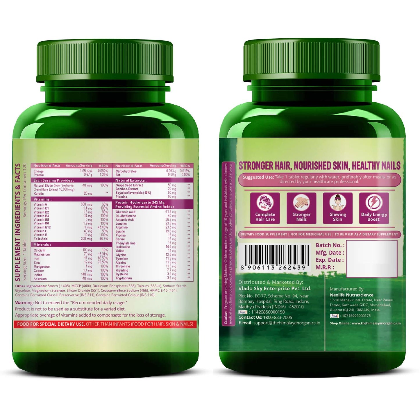 Vlado's Himalayan Organics Biotin 10,000 mcg Supplement with Keratin, Amino Acids & Multivitamin - 120 Veg Tablets