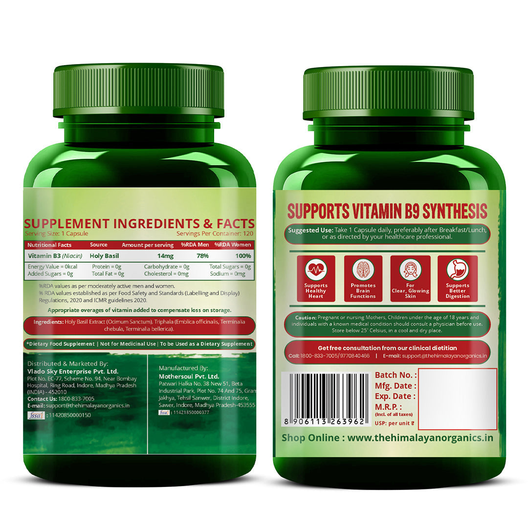 Vlado's Himalayan Organics Plant-Based Vitamin B3 | Supports Healthy Skin and Heart 120 Capsules