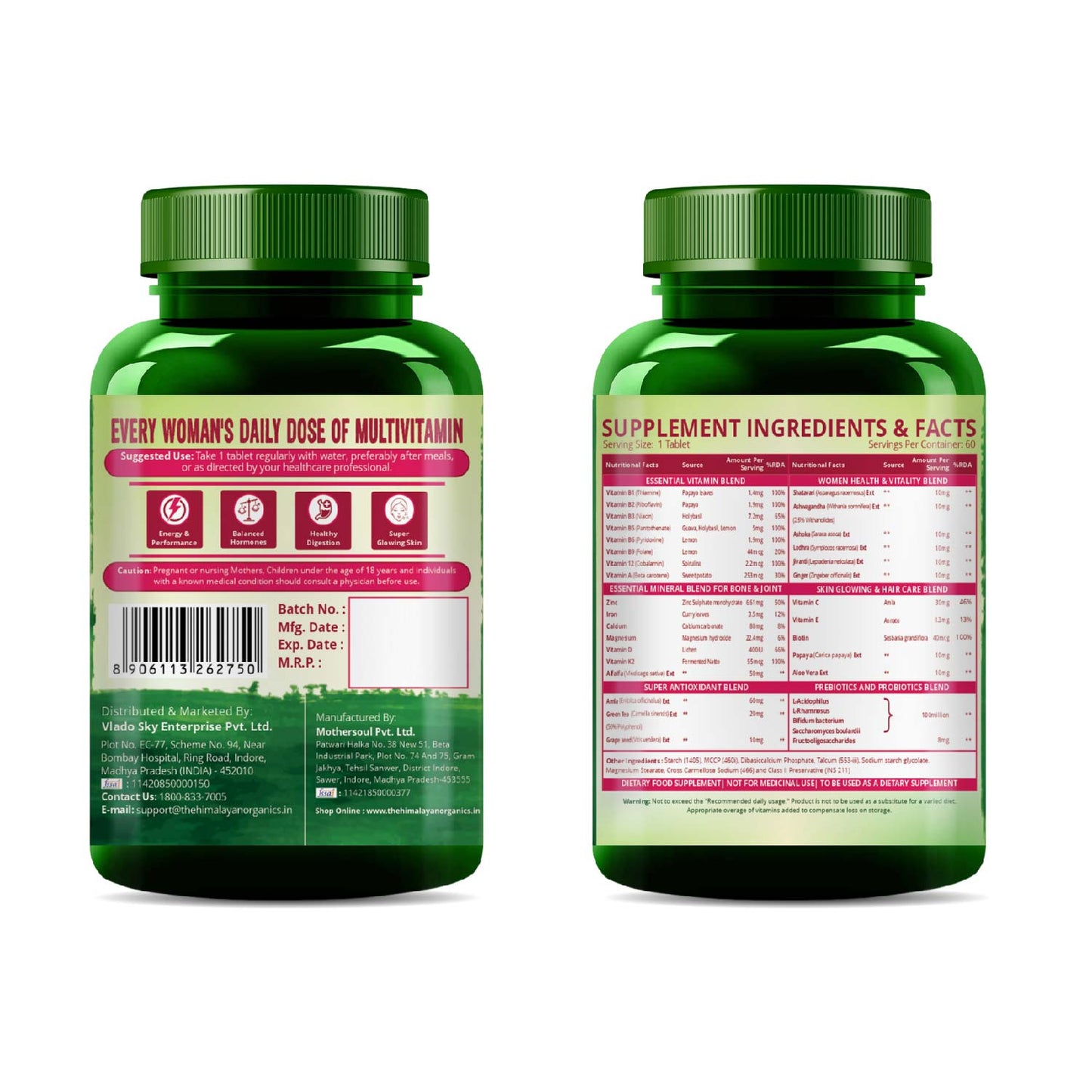 Vlado's Himalayan Organics Multivitamin with Probiotics for Women | 60 Veg Tablet