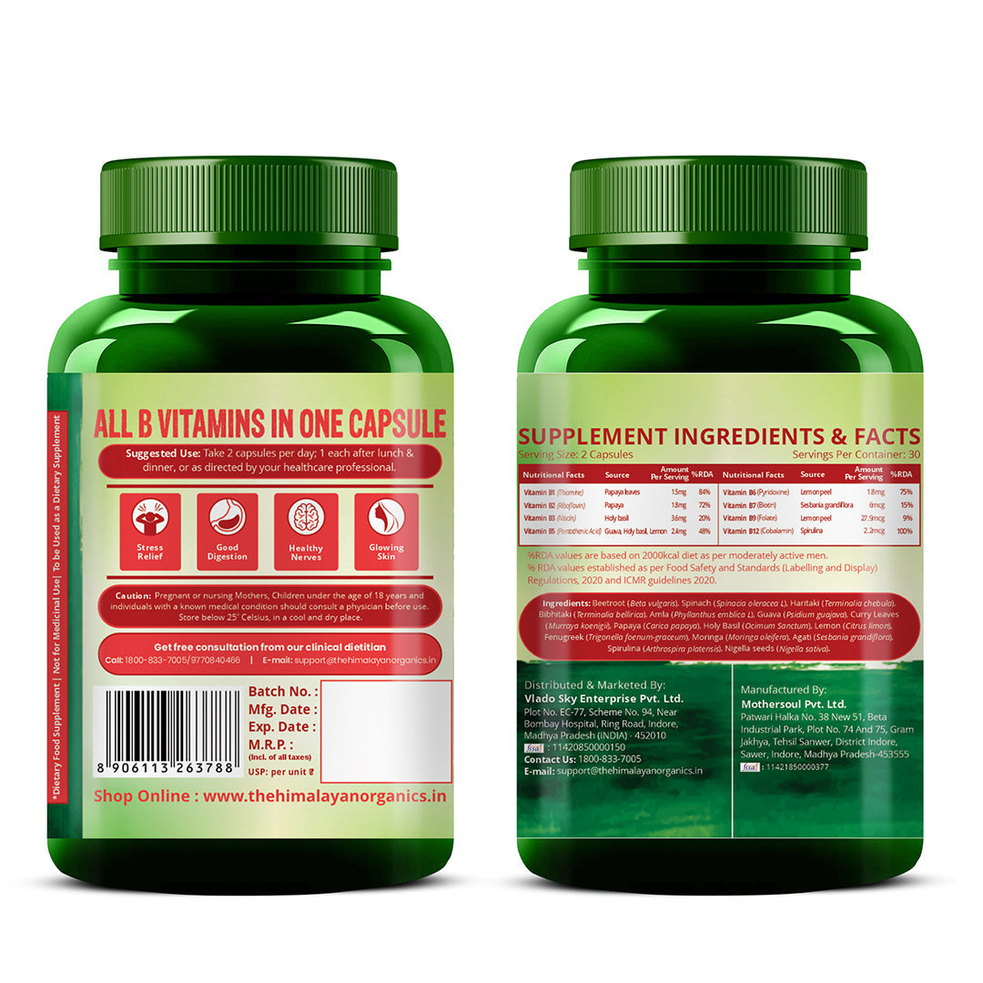 Vlado's Himalayan Organics Natural Vitamin B12 with B-Complex & Moringa | Plant-Based Formula | 60 Vegetarian Capsules