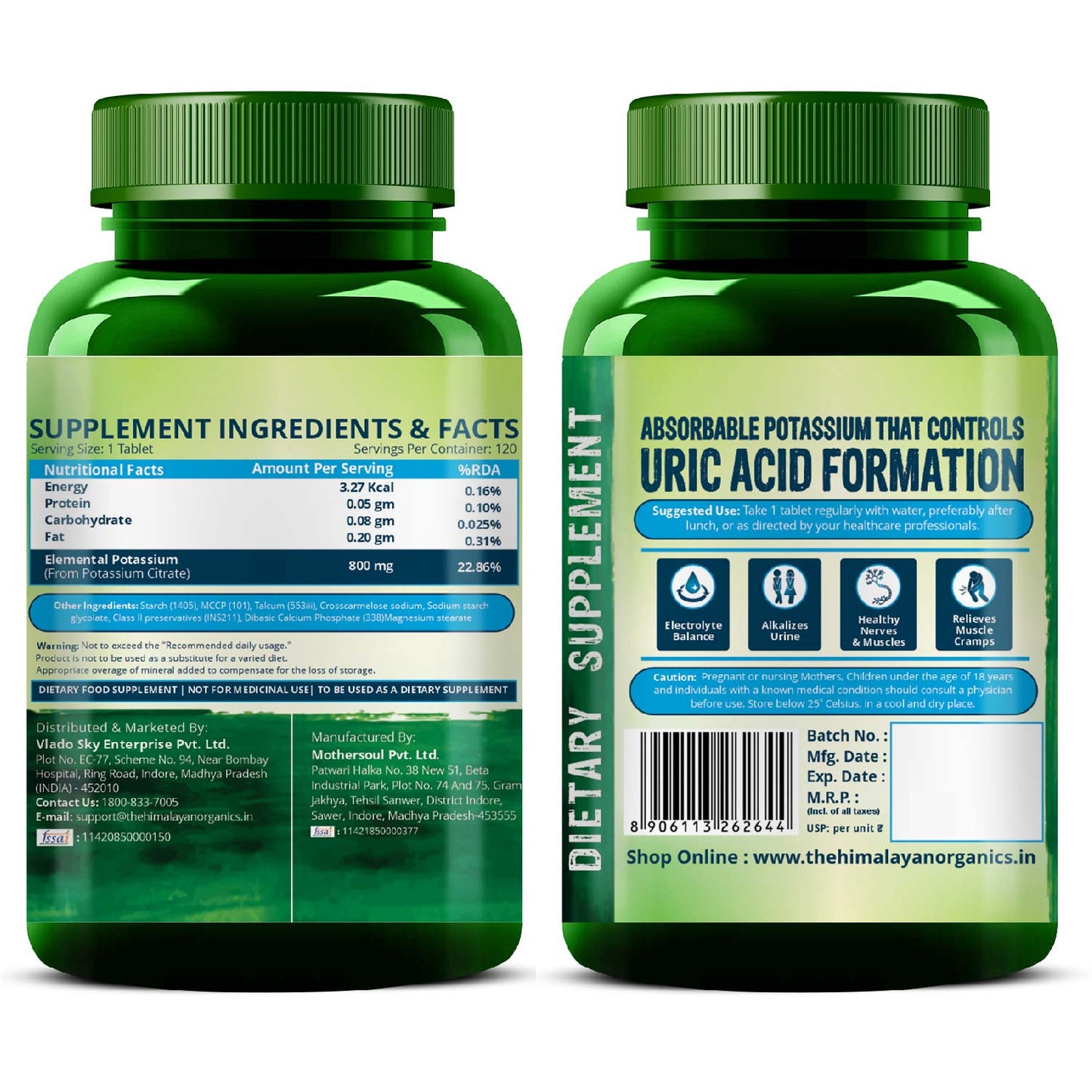 Vlado's Himalayan Organics Potassium Citrate 800mg 120 Veg Tablets