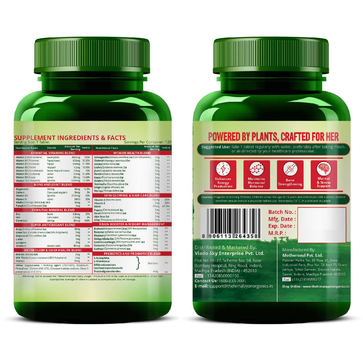 Vlado's Himalayan Organics Plant Based Multivitamin Women 45+ - 120 Veg Tablet