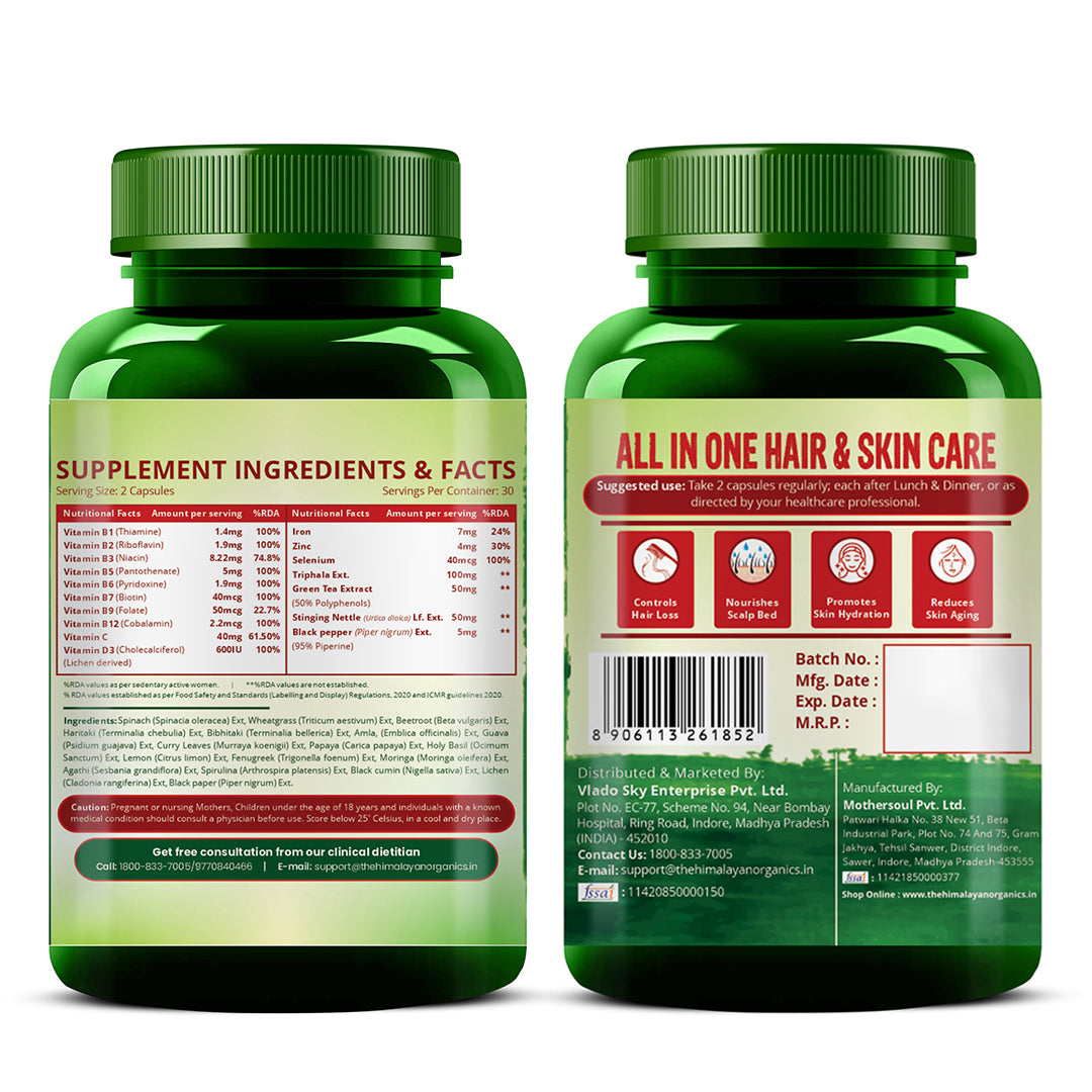 Vlado's Himalayan Organics Plant-Based Hair Vitamin with Biotin & DHT Blocker – 60 Veg Capsules