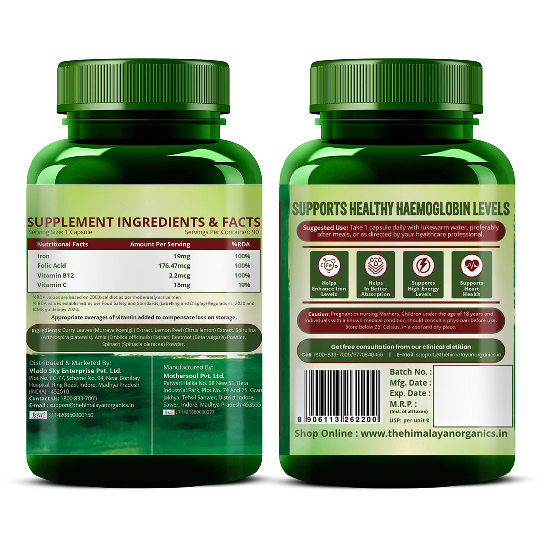 Vlado's Himalayan Organics Plant Based Iron with Folate - 90 Veg Capsules