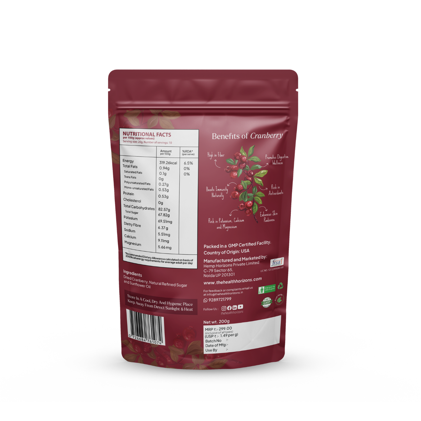Health Horizons Dried Cranberry 200g