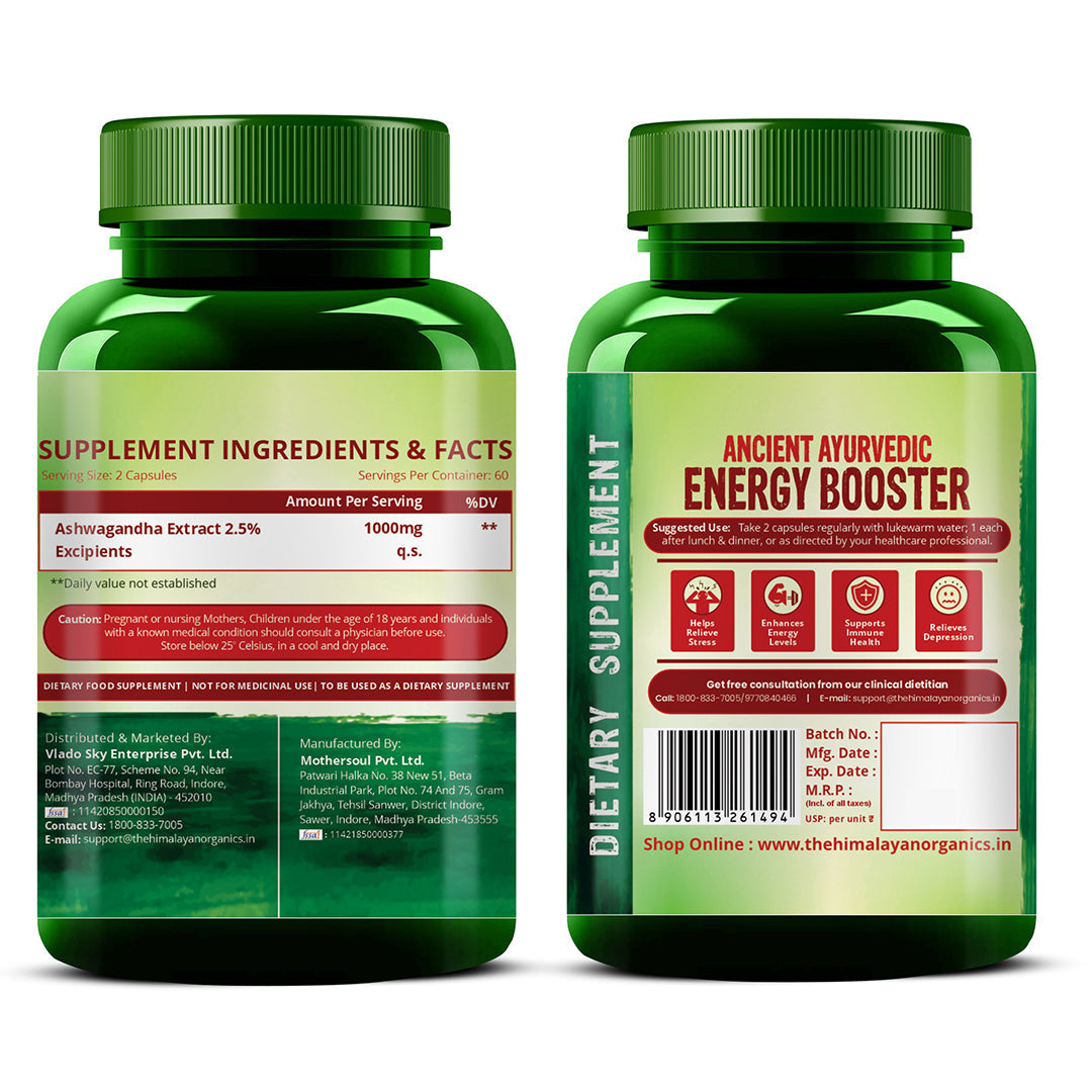 Vlado's Himalayan Organics Ashwagandha 1000mg/Serve - 120 Capsules