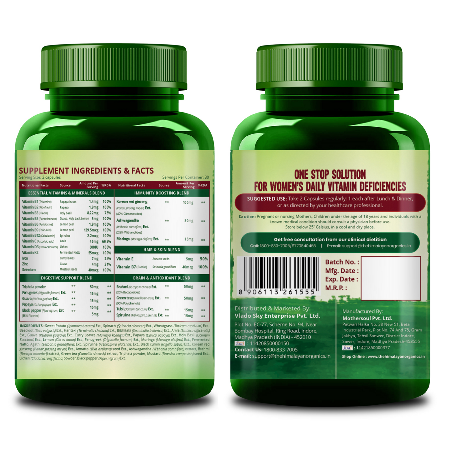 Vlado's Himalayan Organics Whole Food Multivitamin for Women || 60 Veg Capsules