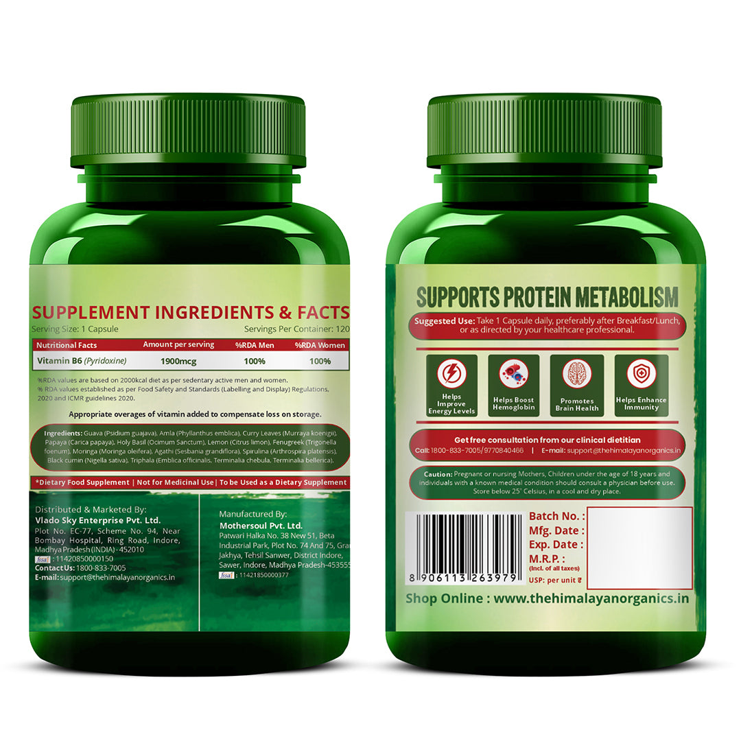 Vlado's Himalayan Organics Plant-Based Vitamin B6 120 Capsules