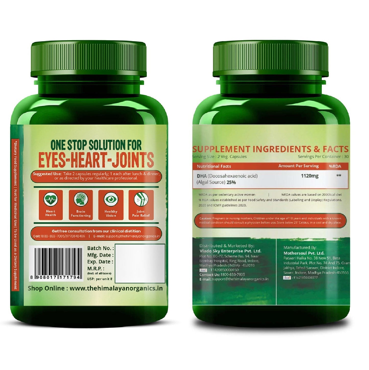 Vlado's Himalayan Organics Vegan Omega 3 – 1120 MG | 3X Strength | With Veg DHA & Algal Oil | Plant-Based Omega 3 | No Fish Oil | 60 Veg Capsules for Men & Women