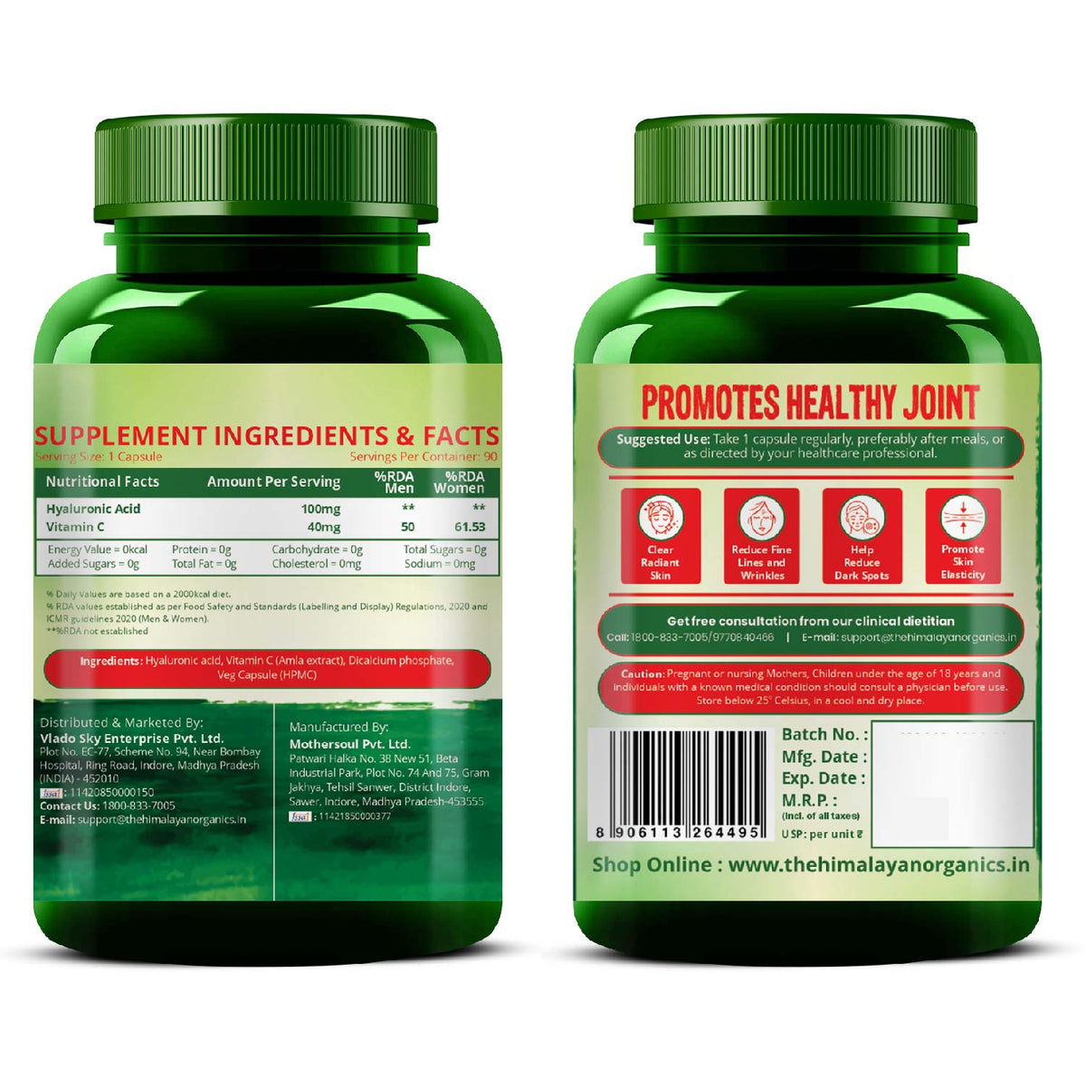 Vlado’s Himalayan Organics Hyaluronic Acid 100mg Supplement | 90 Veg Capsules