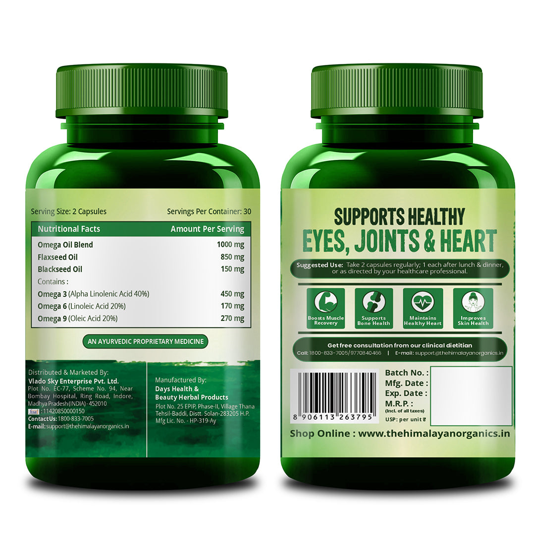 Vlado's Himalayan Organics Omega 3-6-9 Plant-Based Supplement with Flaxseed Oil – 60 Veg Capsules