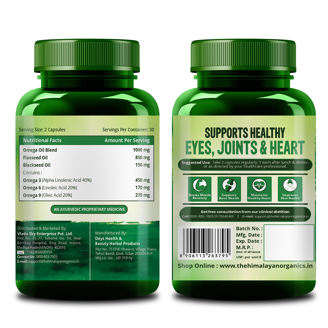 Vlado's Himalayan Organics Omega 3-6-9 Plant-Based Supplement with Flaxseed Oil – 60 Veg Capsules