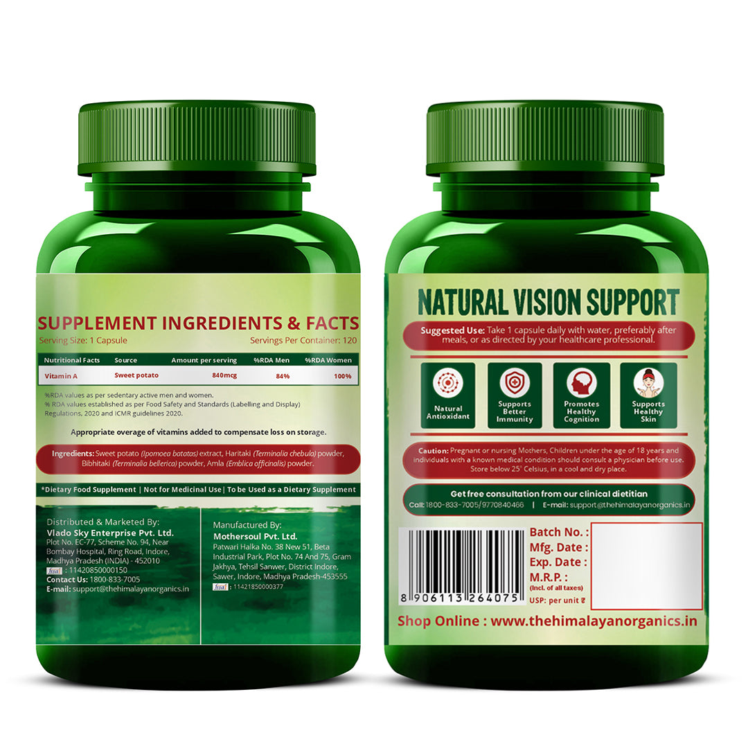 Vlado's Himalayan Organics Plant-Based Vitamin A Supplement | Sourced from Sweet Potato & Triphala | 120 Veg Capsules