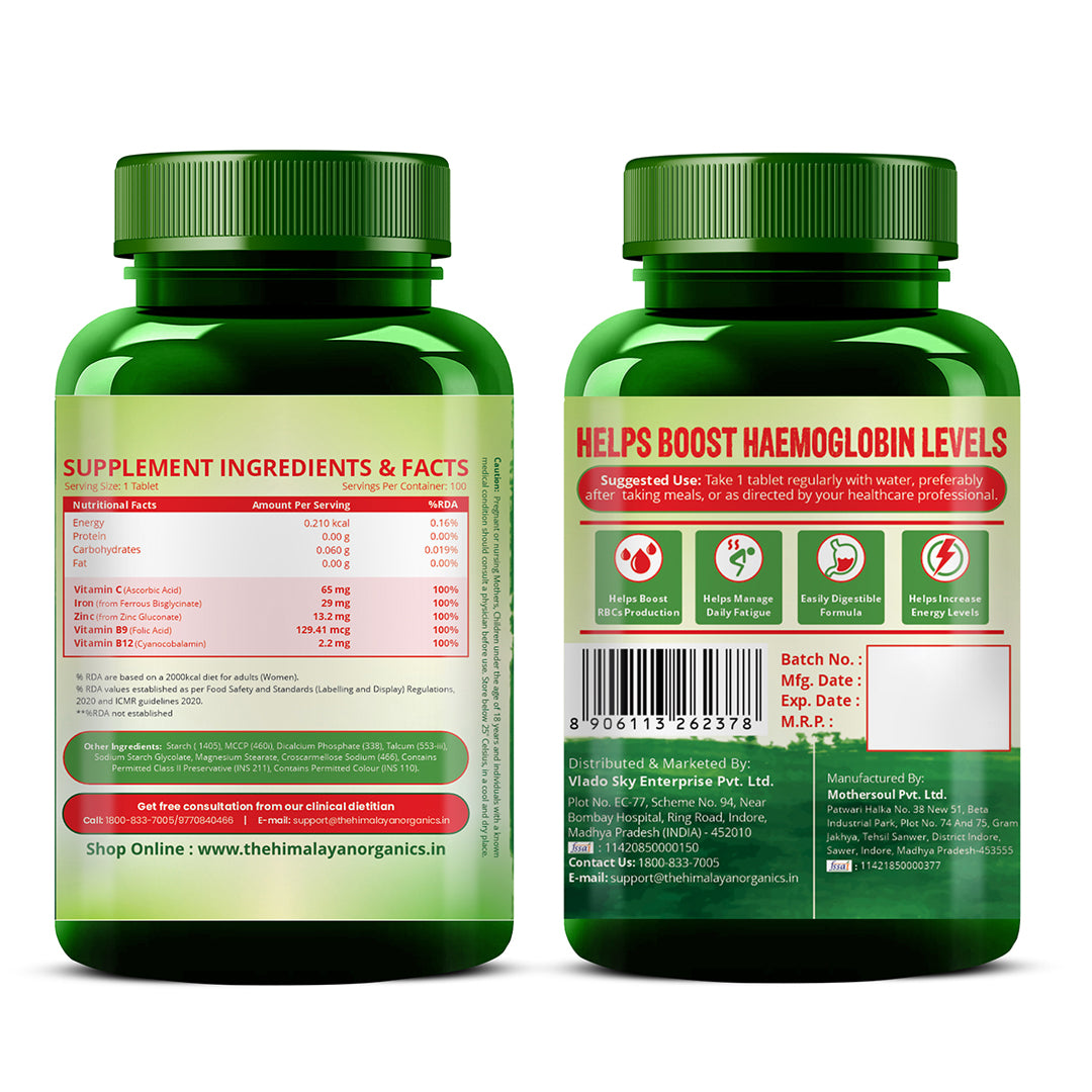 Vlado's Himalayan Organics Chelated Iron with Vitamin C Supplement - 100 Veg Tablet