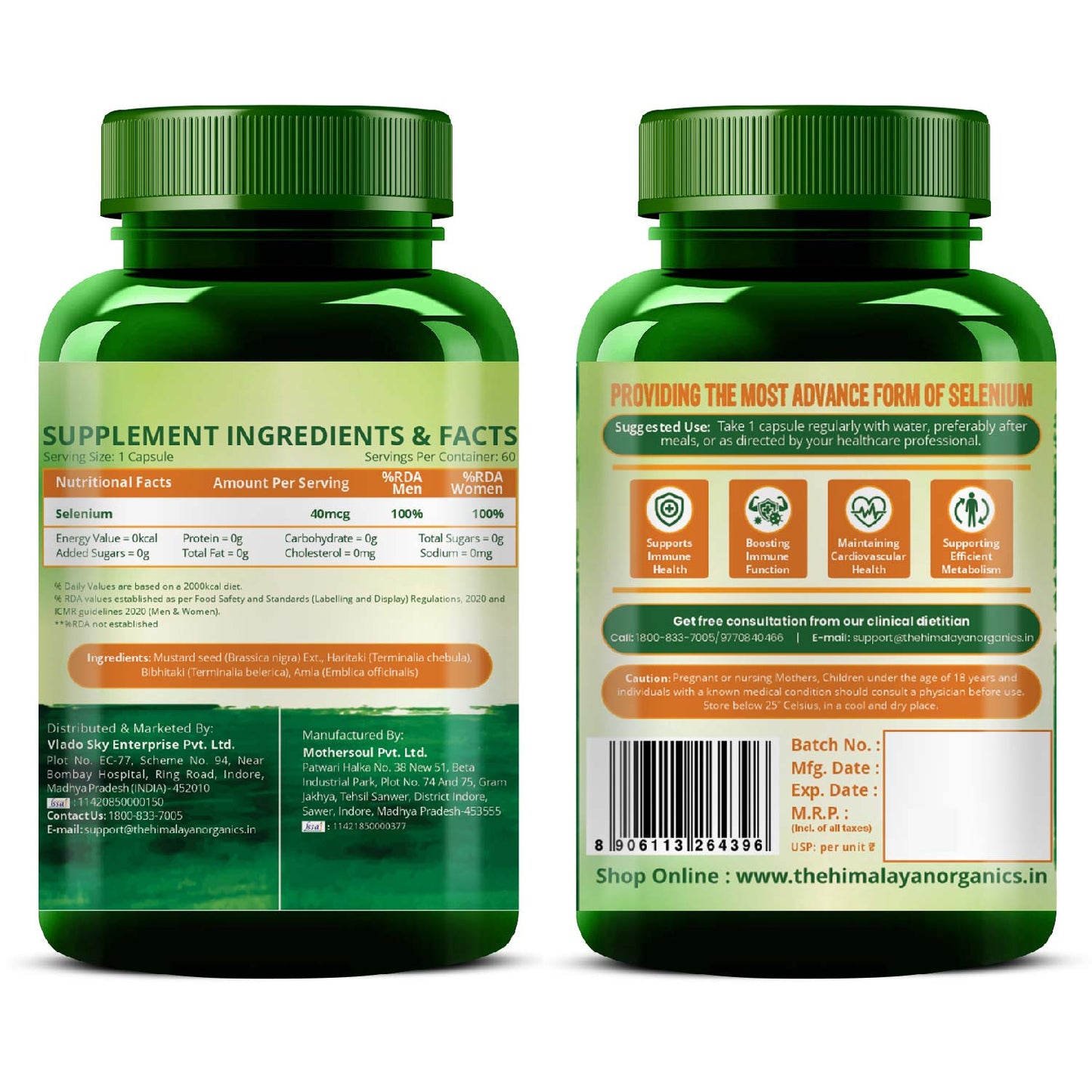 Vlado's Himalayan Organics Plant-Based Selenium 40mcg | 60 Veg Capsules | Dietary Supplement for Daily Wellness