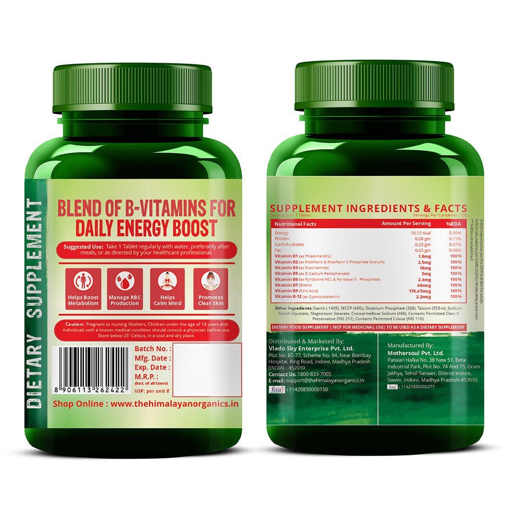 Vlado's Himalayan Organics B- Complex Supplement 120 Veg Tablets