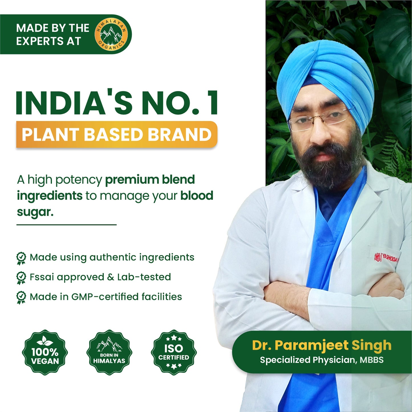 Vlado's Himalayan Organics Plant Based Gluco Balance Insulin Resistance, Diabetes Control | Jamun, Bittermelon, Amla, Gudmar, Chirayta Extracts | 60 Veg Tablets