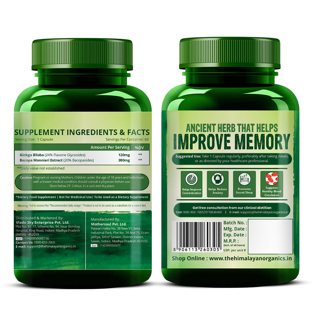 Vlado's Himalayan Organics Ginkgo Biloba 24% Flavone Glycoside 60 Veg Capsules