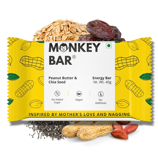 Monkey Bar - Peanut Butter & Chia Seed Energy Bars - No Added Sugar - Pack of 10 (10X40g)