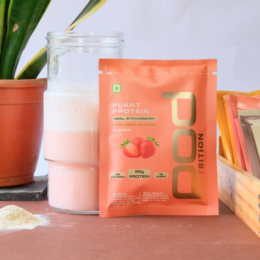 POD NUTRITION Pea Protein Isolate Powder | Vegan Plant Protein, No Added Sugar, Dairy Free| Clean & Easy to Digest with Essential Amino Acids (Real Strawberry Sachet Pack of 28)