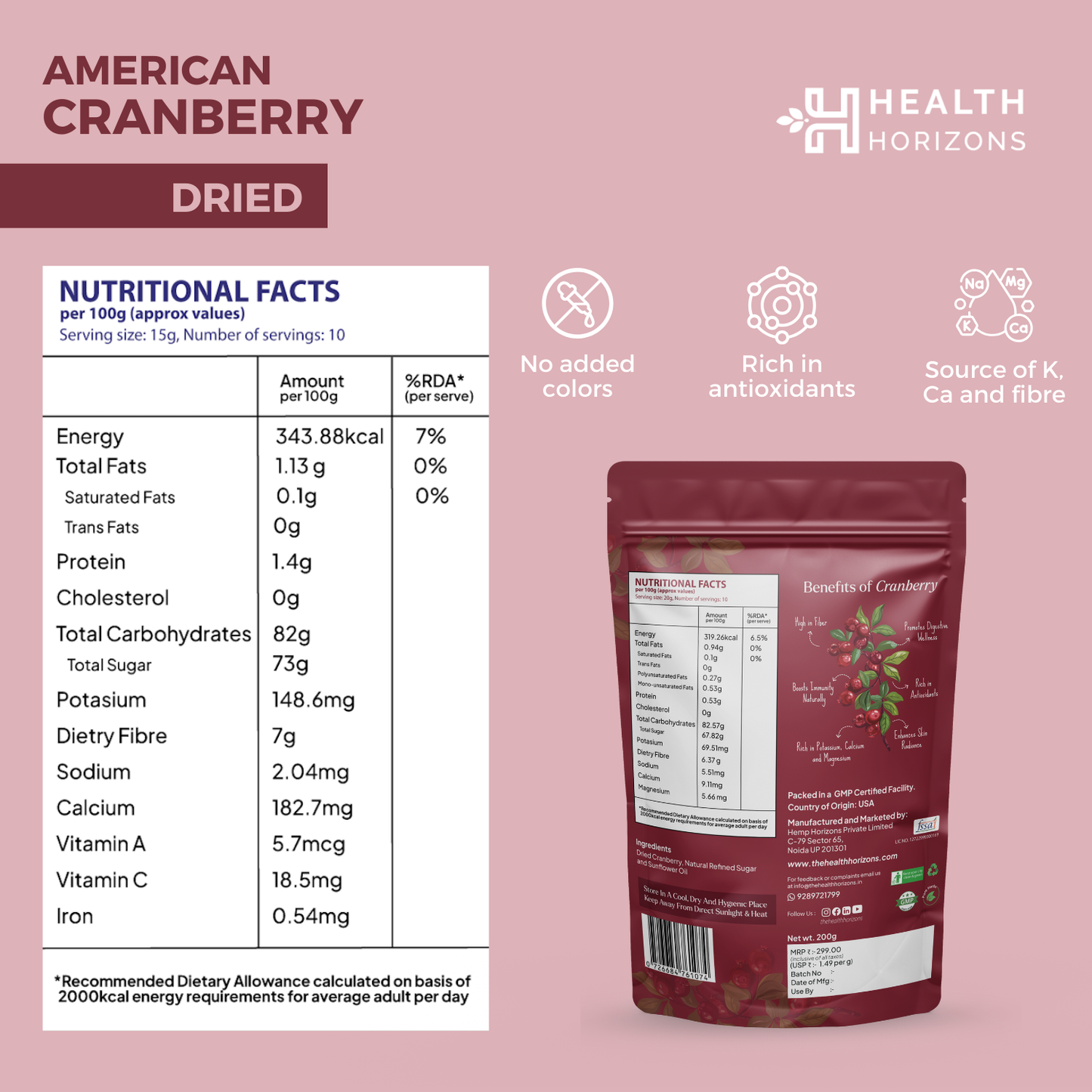 Health Horizons Dried Cranberry 200g