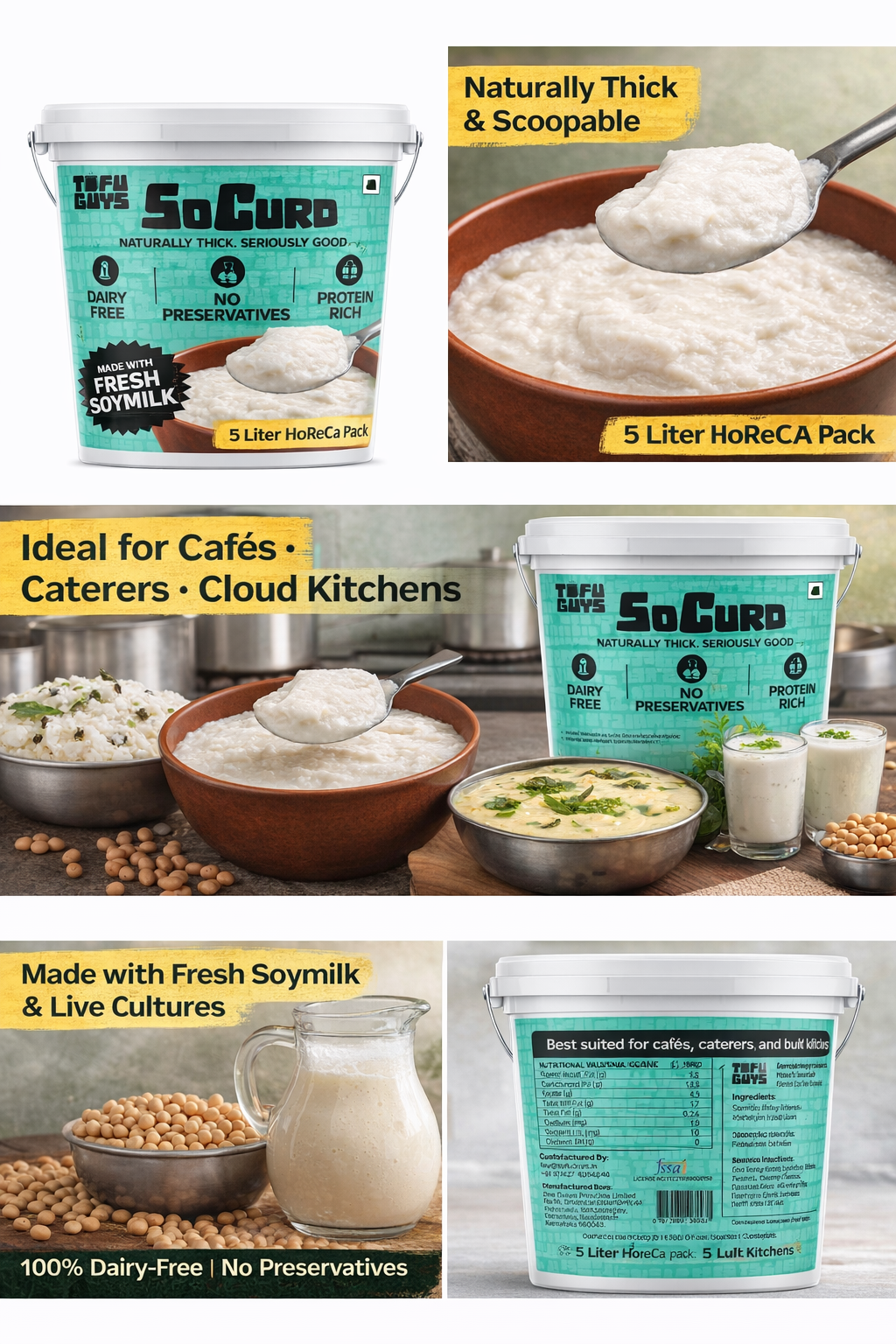 Tofu Guys SoCurd 5 Liter | Thick Dairy-Free Curd for Cafés & Cloud Kitchens (Bangalore Only)