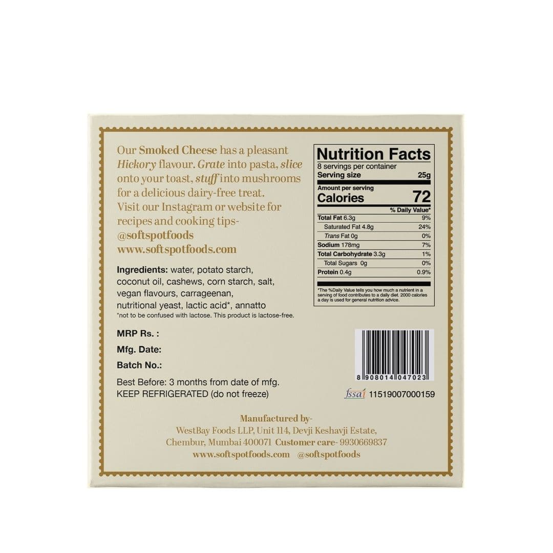 Soft Spot Foods- Smoked Plant Based Cheddar Block, 200g) (Bangalore Only)